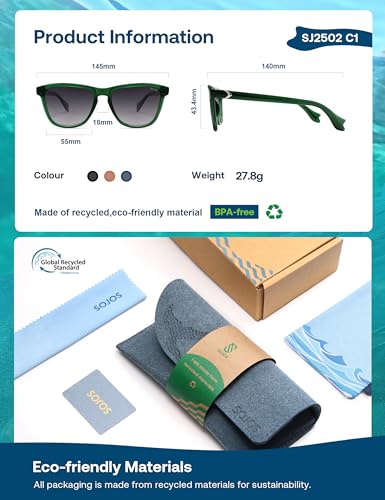 Image of SOJOS Polarized Retro Large Rectangular Sunglasses BALEEN | UV400 Polarized Lightweight Durable Unisex Whale Tail Design