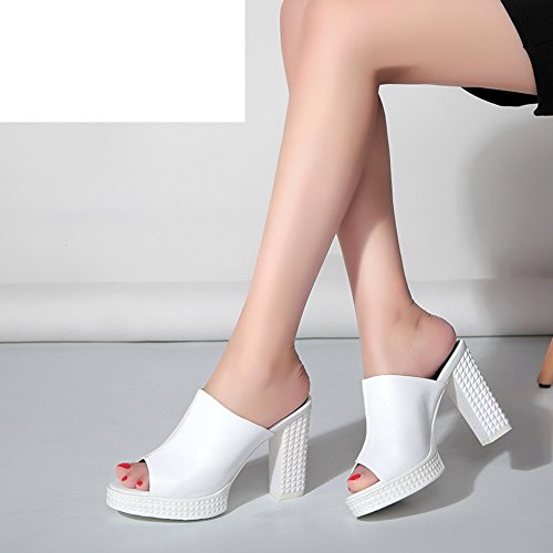 Pantoufles en cuir à semelle épaisse pour femme - Sabots plateforme open-toe