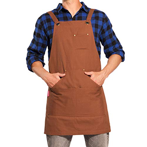 UNISI Goods Chef Works Apron with Tool Pockets, Waxed Canvas Work Aprons