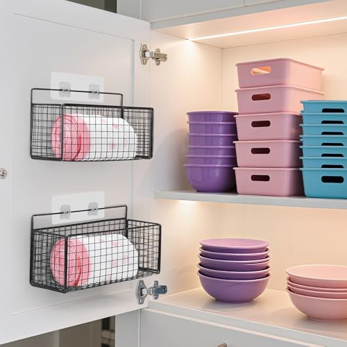 AMZABBY 2 Pack Large Adhesive Cabinet Organizer - Lid Organizer Inside Cabinet Wall Mounted Pantry Door Caddy for Food Container Lid Kitchen Under Sink Basket - Thumbnail 6