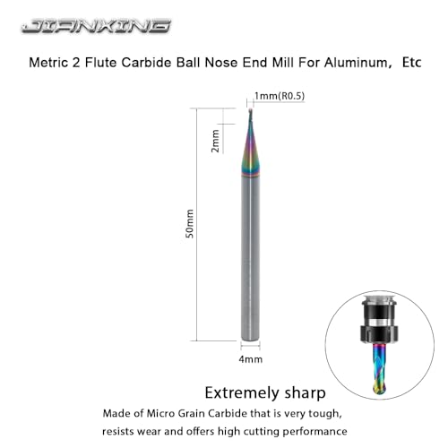 Image of 1mm R0.5 DLC Coated 2-Flute Carbide Ball Nose End Mill, Ideal for Aluminum, Copper Alloys, and Plastic Machining - High Precision & Wear-Resistant Cutting Tool (3 Pack)