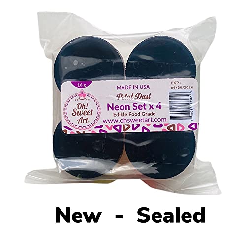 Oh! Sweet Art - Edible Petal Dust - For Decorating Cakes, Cupcakes, Cake Pops, & More - Kosher, Food-Grade Coloring - Neon Set x 4 units each jar 4 grams