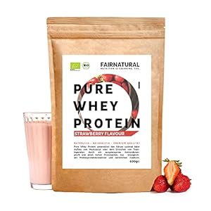 Biologisch wei-eiwitpoeder aardbei [uit Duitsland] zonder soja – hoogwaardige biologische proteïneshakes “100% natuurlijk” 600 g hoogwaardig biologisch weiproteïnepoeder