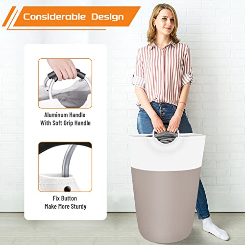 Image of BlissTotes 75L Laundry Basket, Freestanding Collapsible Hamper, Brown | Collapsible Dirty Clothes Hamper, Foldable Laundry Bag for Dorm, Waterproof Fabric, Padded Aluminum Handles