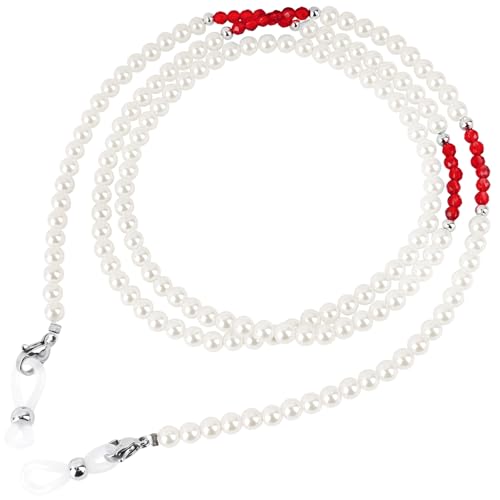 BILIONE Pearl Beaded Eyeglasses Chain with Spinel Accents, Elegant Sunglasses Lanyard, Glasses Holders Around Neck for Women, Red