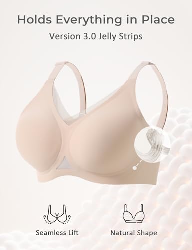 Gailife Womens Wireless V Mesh Comfortable Bra Seamless Bralette Push Up Brassiere No Underwire Supportive Tshirt Everyday Bra, Skin, L