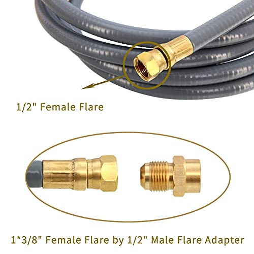 Upgraded 48 Feet 1/2 Inch Natural Gas Hose propane hose extension kit with quick connect fittings fit for weber grill gas conversion kit BBQ, Pizza Oven, Patio Heater and More NG Appliance - CSA