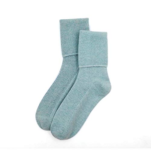 Pure Cashmere Women Ladies' Men Unisex Socks, Made by Mongolian Prime First Class Cashmere Yarns (1 Pair) (Blue)