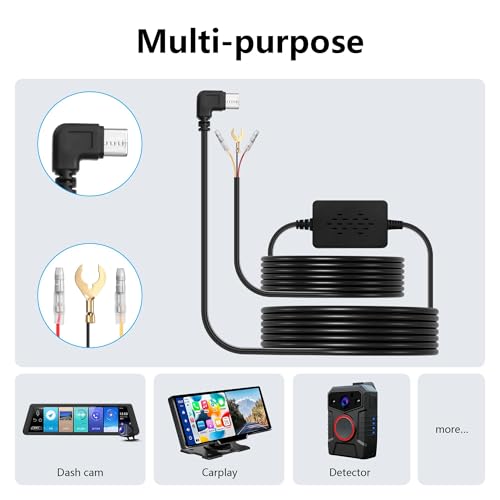 GINTOOYUN 3.3m/10.82in Car Recorder Hardwired Kit USB C Port Type-C USB Hard Wired with Fuse 12V-24V to 5V for Driving Recorder, GPS Power Supply, Radar Detector, etc