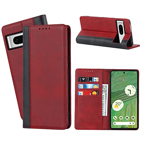 Ｈａｖａｙａ Google Pixel 7 Wallet Case- Colorblock Design -PU Leather Cover -for Google Pixel 7 Flip Cell Phone case-Red and Black 