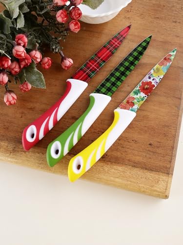 AVMART Pack of 3 Stainless Steel Kitchen Knife Set with Designer Printed Blades & Ergonomic Anti-Slip Handles – Multipurpose Chef, Utility & Vegetable