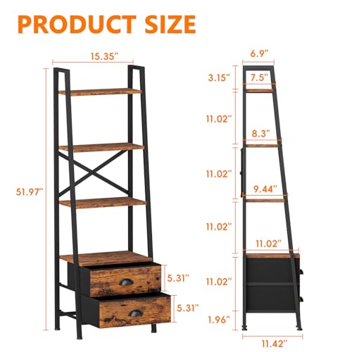image for Furologee 4-Tier Ladder Shelf,Small Bookshelf with 2 Drawers,Vertical 