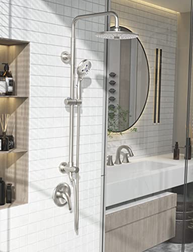 Image of SR SUN RISE 10 Inch Shower System Handheld Showerhead & Rain Shower Combo for Easy Reach 1.8 GPM Shower Faucets Sets Complete Shower Fixtures with Valve and Trim kit, Brushed Nickel