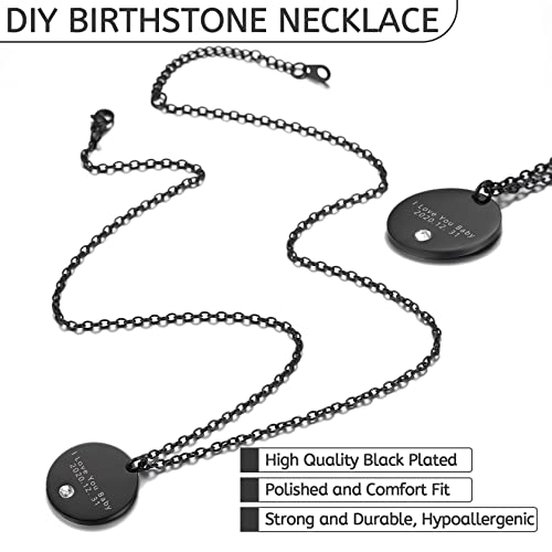 Chainshouse Birthstone Custom Disc Necklace Black Minimalist Personalized Circle Pendant Text Engravable With Name/Date/Locations #TOP2