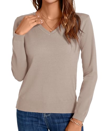Image of MINTLIMIT Lightweight Sweaters for Women 2024 Casual Fall Long Sleeve Shirts Blouse Knit V Neck Pullover Sweater Tops