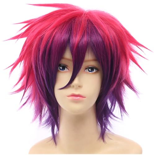 Perruque cosplay No Game No Life de couleur violet rouge et blanc avec accessoires