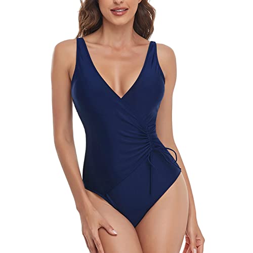 Bañador Reductor Traje de Baño Mujer Reductor Traje de baño Mujer con Cintura Barriga Color sólido Verano Envolvente Trajes Bañador Vientre Plano Bikini (Marina Guerra S)