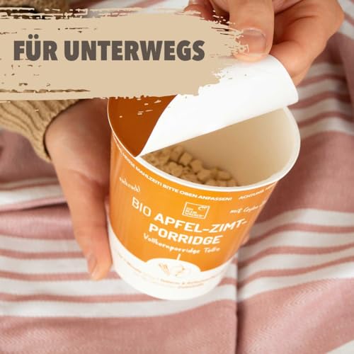 Apfel-Zimt-Porridge Bio, 80g von bleibwacker. Leckeres Frühstück im Becher für unterwegs. Ohne Milch. Vegan.