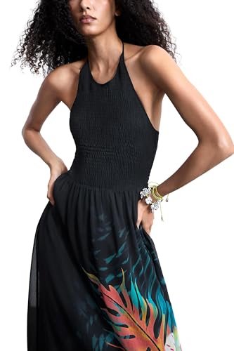 Desigual Swim DAIKIRI Halter Dress, Negro/Blanco, XS Women's