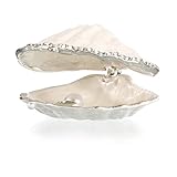 ELLDOO Mini Seashell Trinket Box, Vintage Metal Enameled Decorative Box Earrings Ring Holder Small Jewelry Organizer Seashell Figurine Gift Box for Girl Women, White