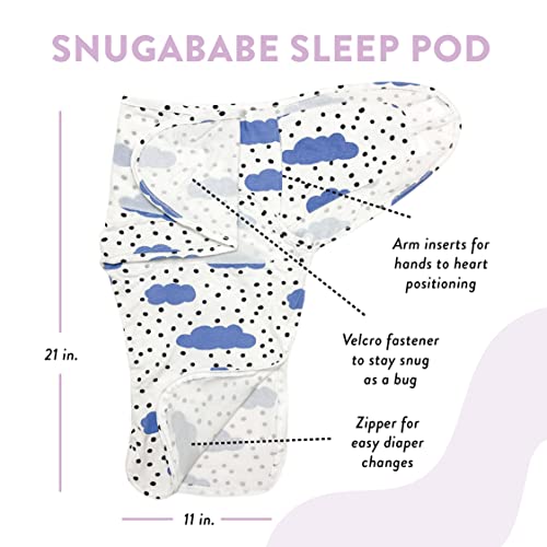 Image of Norani Baby Snugababe Swaddle Pod for Newborns | Secure Arm Inserts Prevent Escape | Easy-Zip for Diaper Changes | Clouds Print