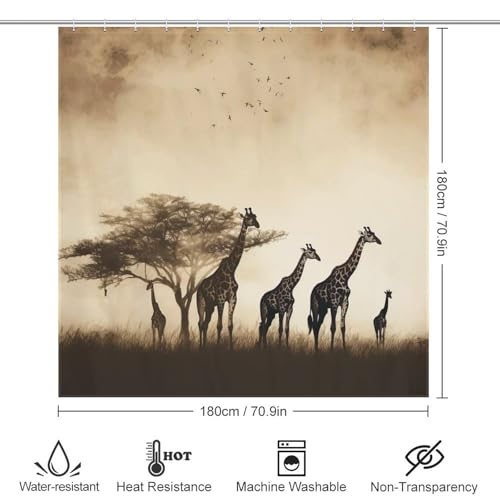Rideau de douche girafe 183x183 cm imperméable en tissu polyester pour baignoire d'angle - 4