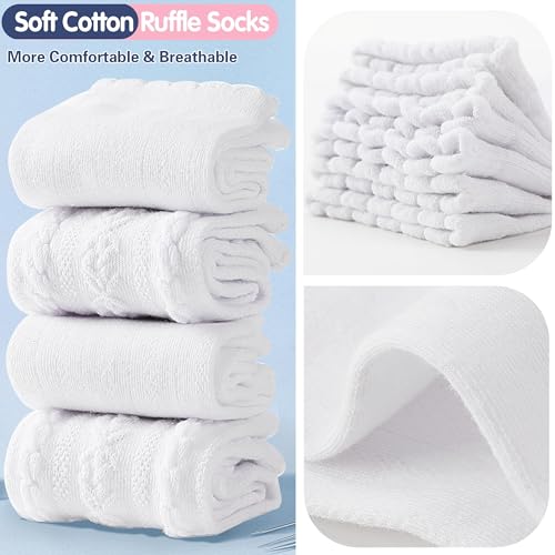 EBMORE Girls Kids Ruffle Socks Uniform School Dress Crew Cotton Textured Breathable Socks 6 Pairs3