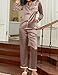 Ekouaer Satin Pajamas for Women Silk Long Sleeve Sleepwear Button Down Loungewear 2 Pieces Lace Soft Pjs Set Brown
