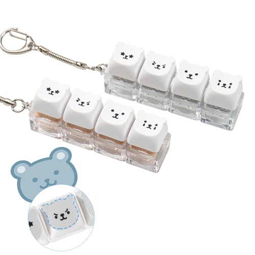 2Pcs White Bear Keyboard Clicker Fidget for Adults, Silent & Loud Clicker Keyboard Fidget Keychain, Cute Stress Relief Fidget Keyboard for Anxiety Decompression