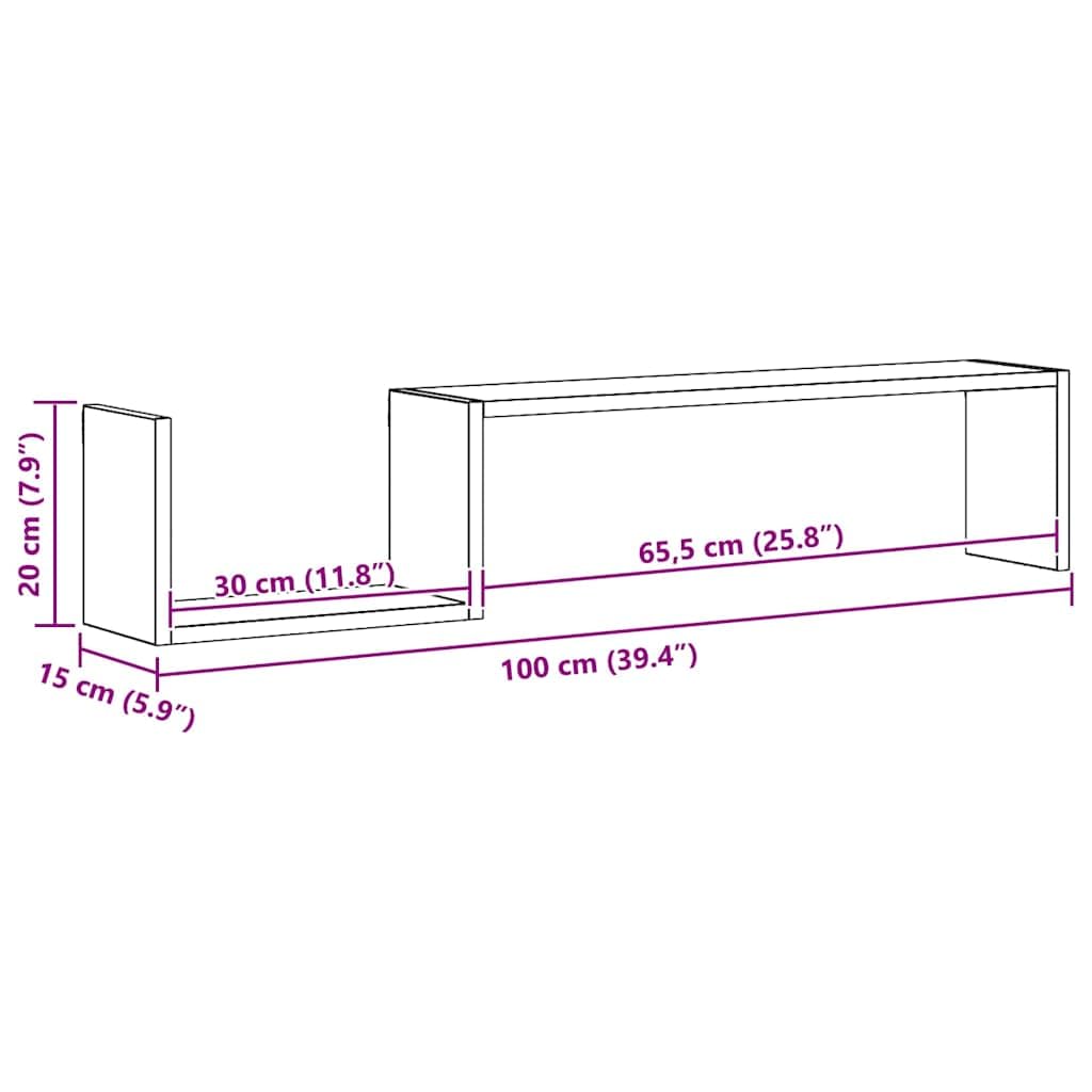 Półki ścienne 2 szt. czarne 100 x 15 x 20 cm materiał drewnopochodny - wytrzymały regał wiszący z niewidocznym systemem montażu zapewnia stabilne przechowywanie książek i dekoracji, prosty