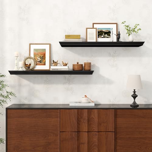 Image of 36 Inch Floating Shelves for Wall, 9.3 inchD Crown Molding Wood Display Shelf