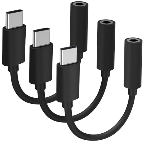 Adaptateur USB C vers prise casque 3,5 mm pour iPhone 17 16 15 et Samsung Galaxy S23 (Lot de 3 Noir)