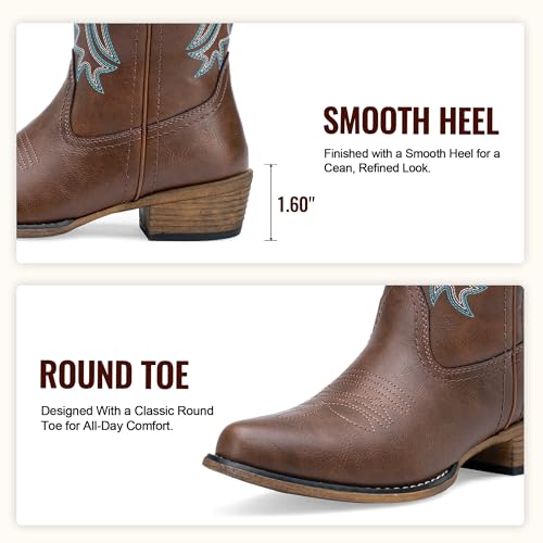 Jeossy Women's Whisky Round Toe Cowboy Boots Mid-Calf Western Cowgirl Boots with Stitched Embroidery, 9806 Fashion Boots for Country Concert & Daily Outfits Size 7 (DJY9806 whisky 07) — view 5