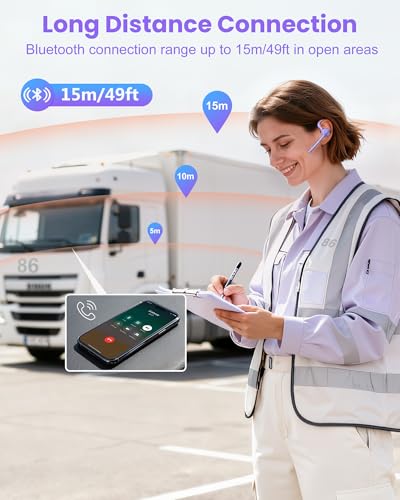 Image of New Bee Bluetooth Headset V5.1 72H Talk Dual Mic with Mute Button for Business, Wireless Hand-Free Bluetooth Earpiece with 500mAh Charging Case for Cell Phone Calls Trucker Driver