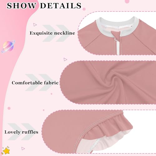 Plain Light Red Baby Girl Bathing Suit Long Sleeve UPF 50+ One Piece Toddler Swimsuit Size 3T3