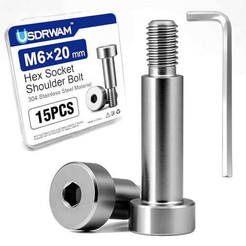 15 Pcs M6×20mm Shoulder Bolt, 304 Stainless Steel Thread Hex Socket Shoulder Bolts for Hydraulic Injection Molding Machinery Industries