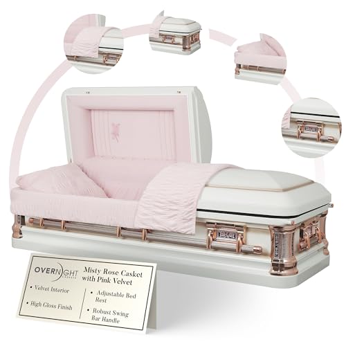 image for Overnight Caskets Misty Rose Metal Funeral Casket with Pink Velvet Int