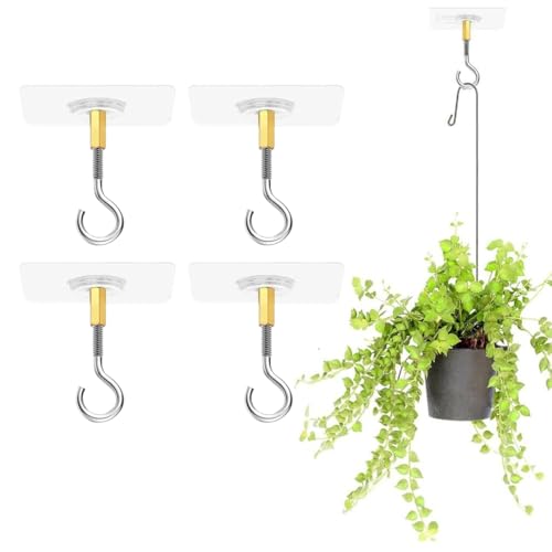 QEDBOJE 4 piezas Ganchos de techo autoadhesivos, sin necesidad de taladrar, reutilizables, aptos para plantas