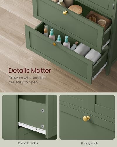 Image of VASAGLE Floor Storage Cabinet, Freestanding Unit, 2 Drawers, 2 Doors | Adjustable Shelf, 11.8 x 23.6 x 43.3 Inches, Forest Green, UBBC551C01