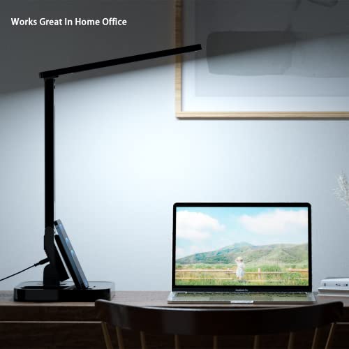Fugetek Led Desk Table Lamp, 14W, 530 Lumens, Wireless Charger & Usb Charging Port, Dimmable Eye-Caring, 5 Brightness & 4 Light Modes, Adjustable Arms, Touch Control, Auto Sleep Timer #TOP5