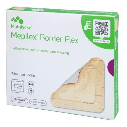 Mepilex Border Flex 7,5 cm x 7,5 cm, samoprzylepny, delikatny bandaż z pianki silikonowej, sterylny opatrunek, 5 sztuk