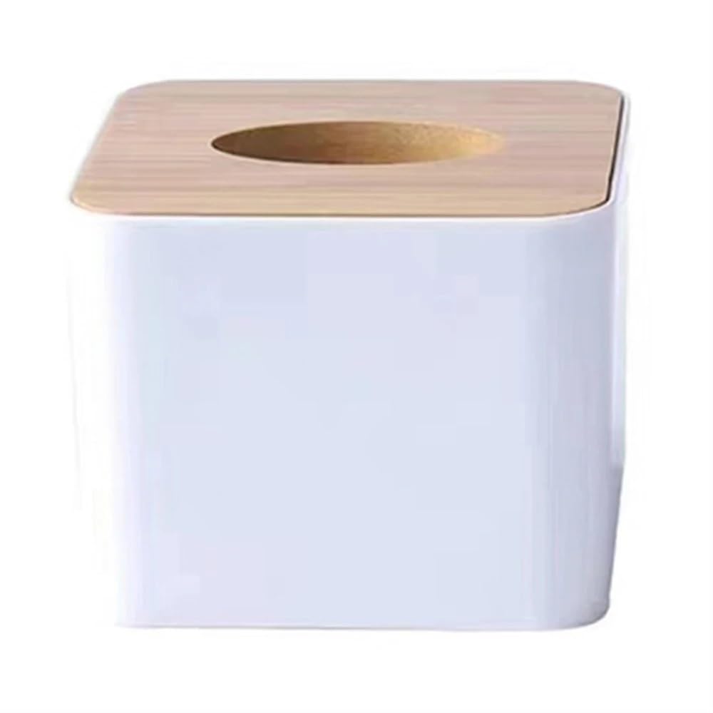 Aimanqi White Home Tissue Paper Dispenser Tissue Box Napkin Containers With Wood Cover Smooth Wooden Facial Tissue Holder Kitchen Car(,1Pc)