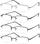4 Pack Reading Glasses Metal Half Frame Readers for Men Women Blue Light Blocking Eyeglsses with Spring Hinges
