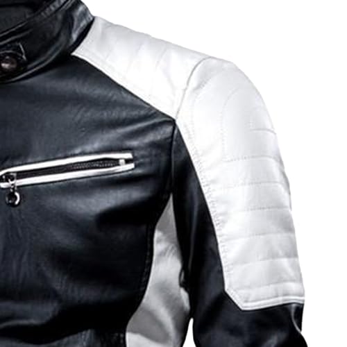 Men's Faux Zip-Up Slim Armor Leather Jacket Stand Collar PU Motorcycle Biker Outerwear Long Sleeve Coat Jackets3