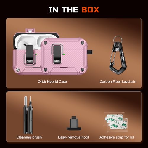 Image of Inesore for AirPods AirPods Pro 1st /2nd Case with Secure Lock (Pink) | Phone Stand Design,Compatible with MagSafe,Automatic Snap Switch Secure Cover Carbon Fiber Texture with Cleaner Kit