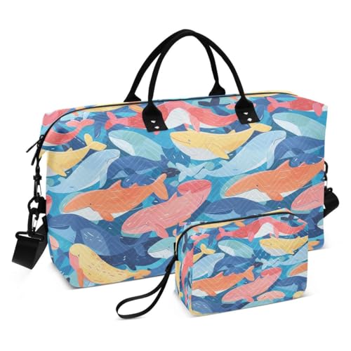 Ocean Fish Whale Travel Duffle Bag Gym Bag Weekender Bags with Toiletry Bag Travel Trip Tote Bag
