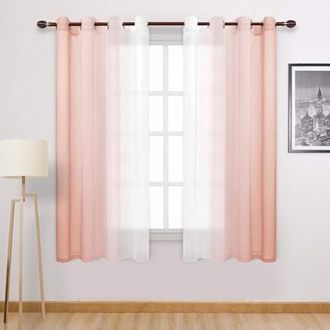 DWCN Blush Pink Ombre Sheer Curtains Cover