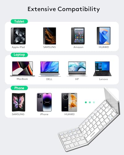 Image of Samsers Foldable Bluetooth Keyboard with Touchpad, Slim Compact, Silver | Multi-touch Trackpad, Full Size, Phone Holder, USB-C Charging, 1 Device, for Android Windows iOS Mac OS, Mobile Productivity