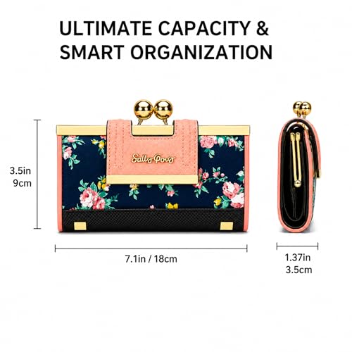 Image of Floral Wallet for Women, Vintage Kiss-Lock Clutch Purse | 10 Card Slots, Full-Length Bill Compartment and Organized Storage,Secure Kiss-Lock Closure, Vintage PU Leather Gift Box