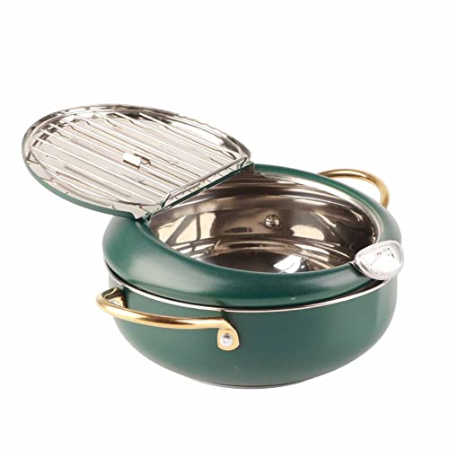 Generic 304 Stainless Steel Deep Fryer Pot with Thermometer, Japanese Style Handle, for Induction Cooker, Deep Green, Generic5mu3sagbx0